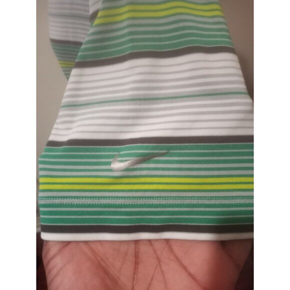 Nike Golf Tour Performance Green Gray Striped Dri Fit Casual Polo Shirt Large L - Picture 6 of 14